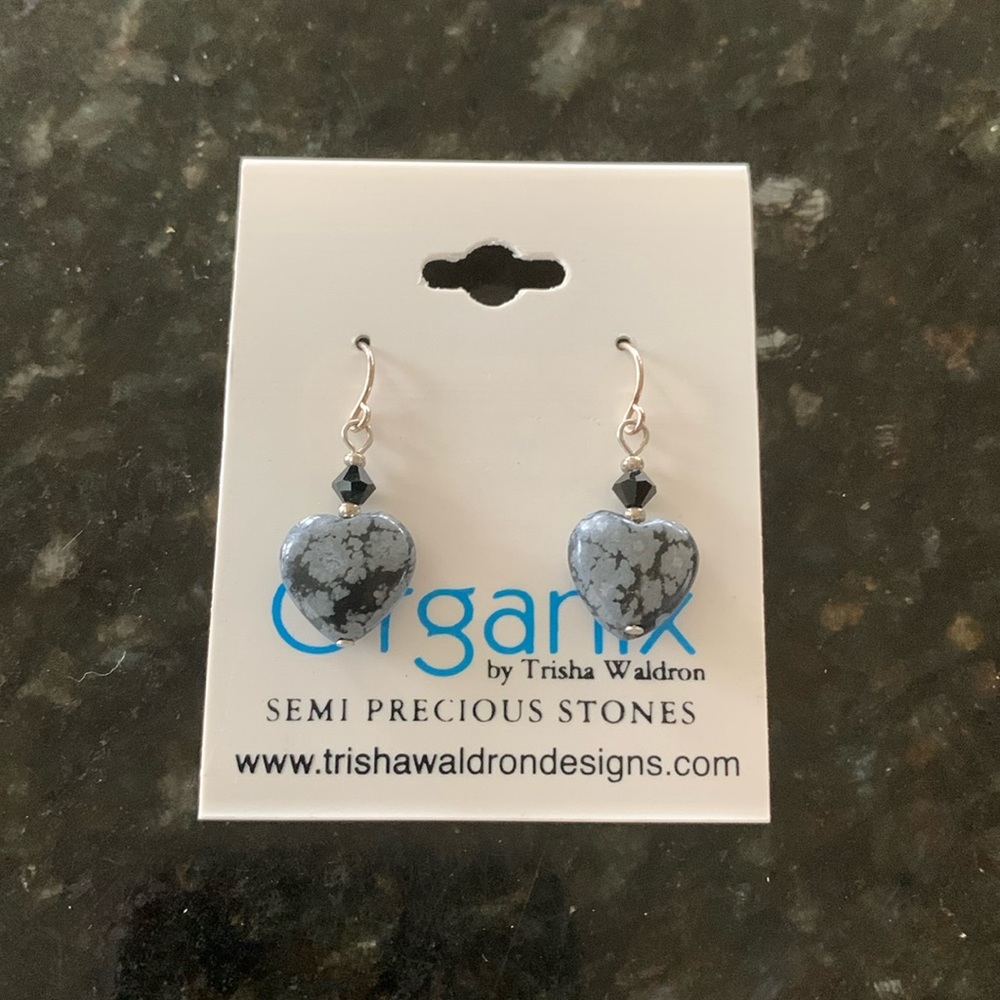 Trisha Waldron Snowflake Obsidian Heart Earrings
